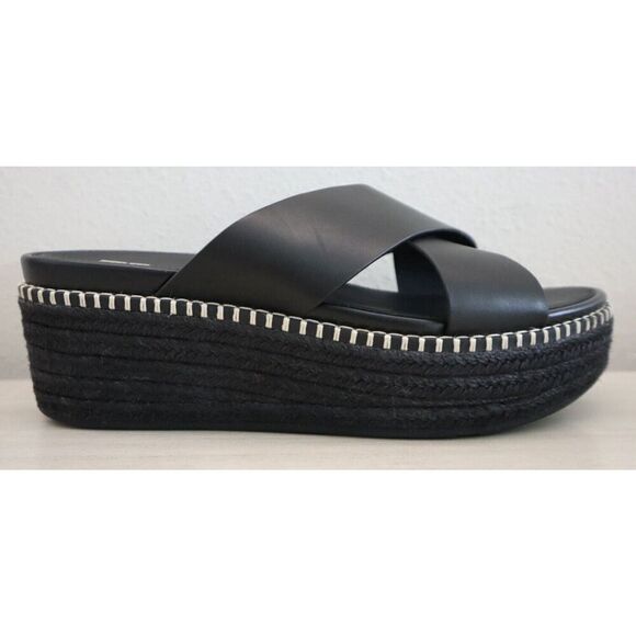 FitFlop Women's Sz 9 Black Eloise Espadrille Leather Wedge Cross Slides - Picture 8 of 15